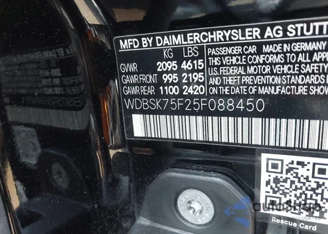 2005 Mercedes-Benz Sl 500 z USA, uszkodzony, nr VIN WDBSK75F25F088450